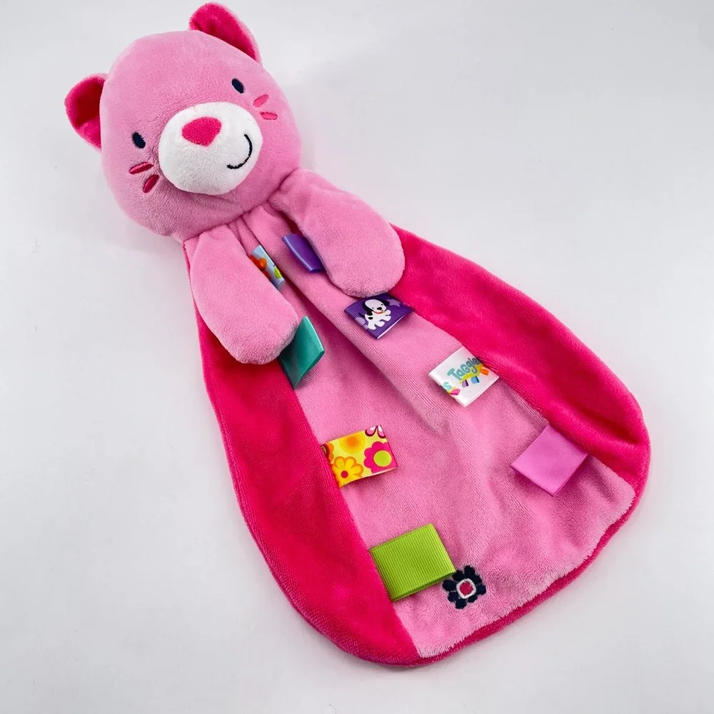 Taggies Pink Cat Kitty Sensory Plush Lovey Security Blanket Loops Rattle 2015